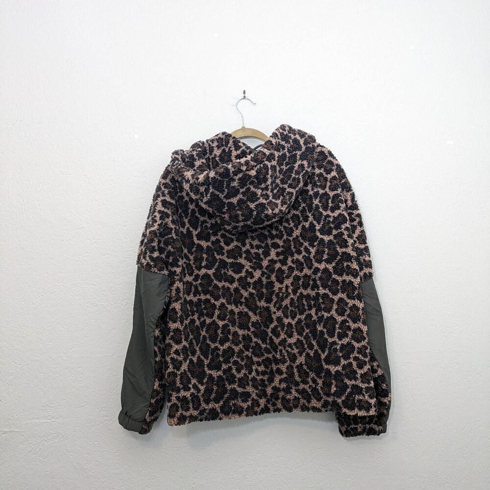 Green Leopard Cheetah Oversized Fleece Sherpa Zip Up Hooded Unisex Jacket - Picture 3 of 5
